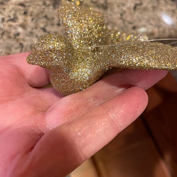 18 Gold Glitter Dove Ornaments With Bells - Picture 7 of 16